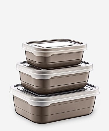 Turan Plastik Kapaklı Mutfak Eşya Gıda Saklama Düzenleme Kabı Kutusu - 3'lü Set - Antrasit
