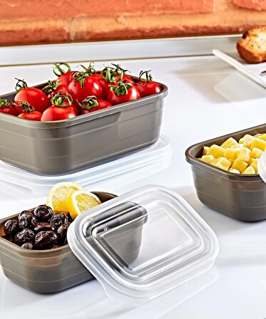 Turan Plastik Kapaklı Mutfak Eşya Gıda Saklama Düzenleme Kabı Kutusu - 3'lü Set - Antrasit