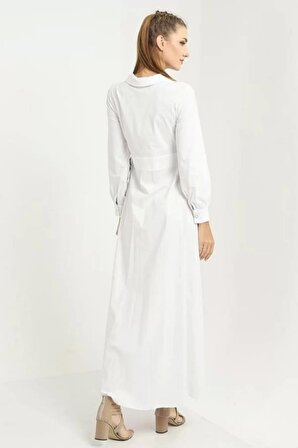 Bağlama Detaylı Maxi Elbise 664-Beyaz