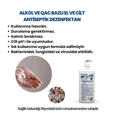 Bioxi® Alkol Ve Qac Bazlı El ve Cilt Antiseptik Dezenfektan 1 LT