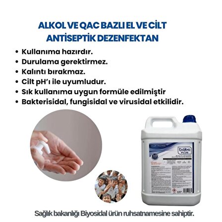 Bioxi® Alkol Ve Qac Bazlı El ve Cilt Antiseptik Dezenfektan 5 LT