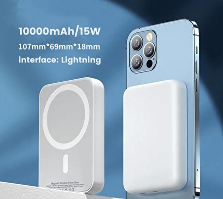 Iphone 11-12-13-14 Serisi Mage Safe Battery Pack Kablosuz Acil Şarz Logolu 10,000-Mah  Powerbank