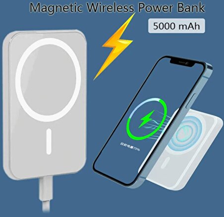 Iphone 5000 Mah Kapaiteli Magsafe Battery Pack Powerbank Kablosuz Şarj Ios xs/x/11/12/13/14/15 Uyumlu