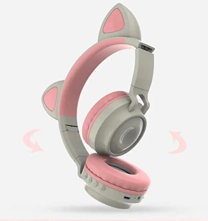 Kablosuz Kulaklık Led Işıklı Kedi Kulaklıklı Oyun Gürültü Engelleme Stereo Bluetooth Kulaklık Renk: Mor