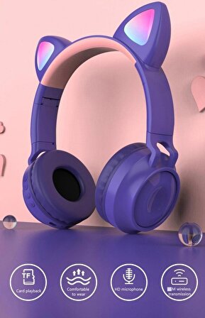 Kablosuz Kulaklık Led Işıklı Kedi Kulaklıklı Oyun Gürültü Engelleme Stereo Bluetooth Kulaklık Renk: Siyah
