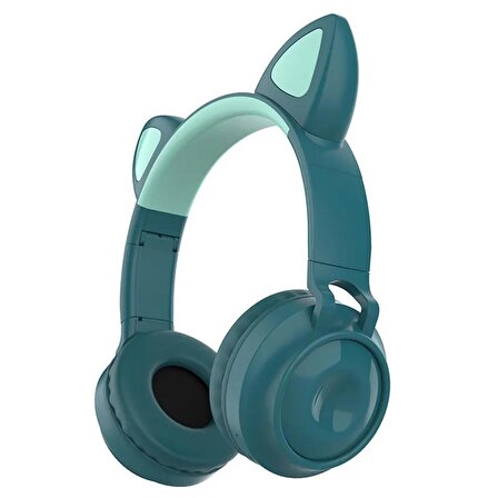 Kablosuz Kulaklık Led Işıklı Kedi Kulaklıklı Oyun Gürültü Engelleme Stereo Bluetooth Kulaklık Renk: Yeşil