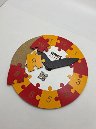 Renkli Daire Saat Puzzle (Kırmızı-Turuncu)