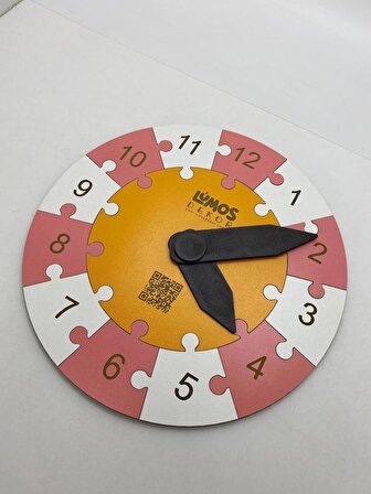Renkli Daire Saat Puzzle (Beyaz-Pembe)
