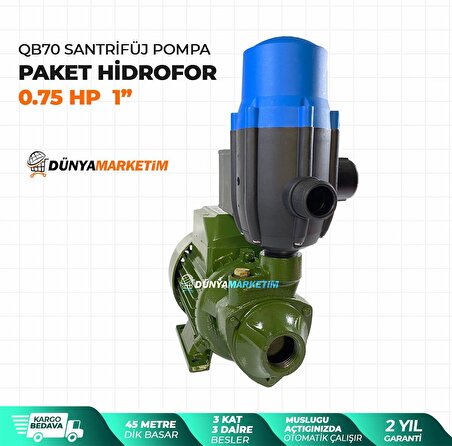 QB70 Santrifüj Pompa Paket Hidrofor 0,75 Hp 1''