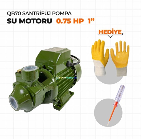 QB70 Santrifüj Pompa Su Motoru 0,75 Hp 1'' Eldiven ve Kontrolkalemi Hediyeli