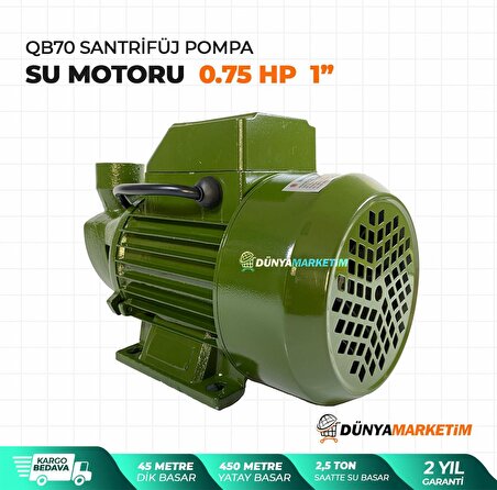 QB70 Santrifüj Pompa Su Motoru 0,75 Hp 1'' Eldiven ve Kontrolkalemi Hediyeli