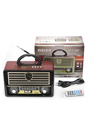 Meier 113-BT Ahşap Görünümlü Fm Radyolu Bluetooth MP3 Müzik Çalar