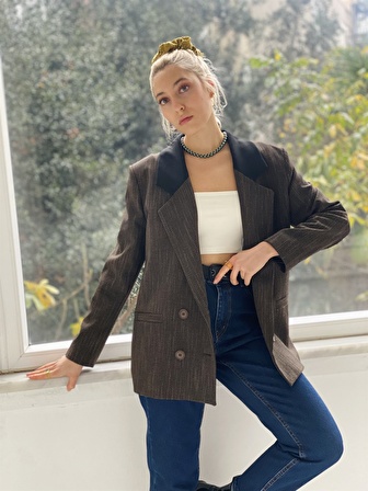 Retrobird Dört Düğmeli Retro Model Blazer Ceket Kadın Kahverengi