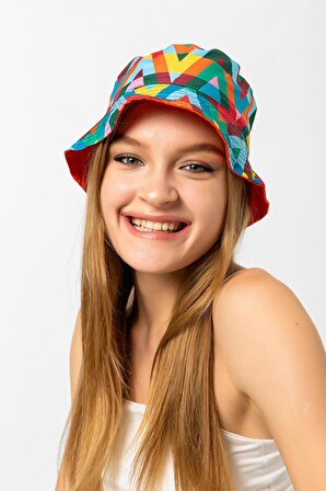 Kadın Renkli Çift Taraflı Bucket Şapka
