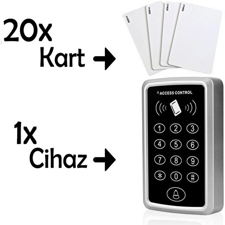 Sonex Rfıd Şifreli Kapı Kilidi Kartlı Geçiş Kontrol Göstergeç Sistemi 20 Adet Proximity Kart