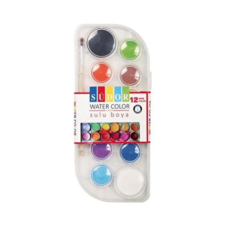 Südor 12 Renk Sulu Boya Plastik Kutu + Fırça Hediyeli