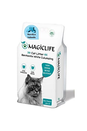 MAGIC LIFE 20 Lt İnce Tane Sabun Kokulu Beyaz Bentonit Kedi Kumu