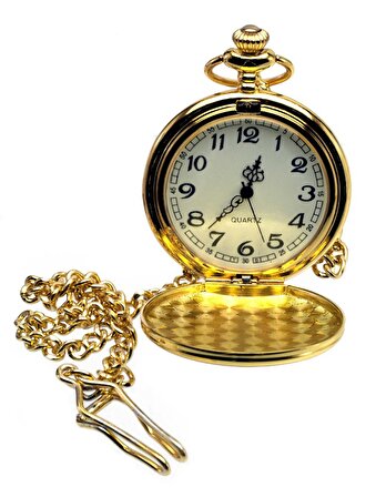 Kişiye Özel Retro Vintage Gold Altın Renkli Köstekli Cep Saati