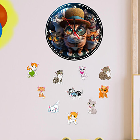 Çocuk Odası Duvar Saati Kedi Model Duvar Saati Ve Kedi Temalı Duvar Süsleri