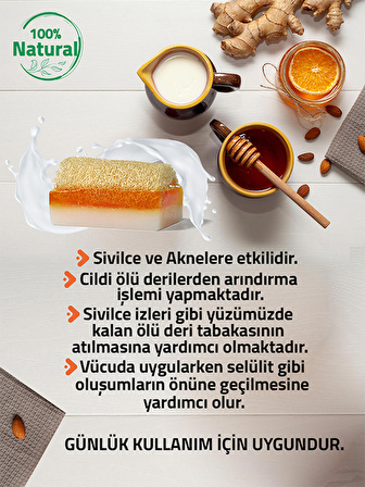 Keçi sütlü Ballı kabak lifli sabun + Bambu katı sabunluk (doğal ahşap) 2'li Set