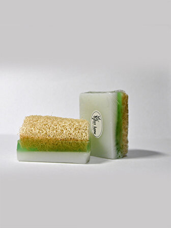 Keçi sütlü Aloe Veralı kabak lifli sabun + Bambu katı sabunluk (doğal ahşap) 2'li Set