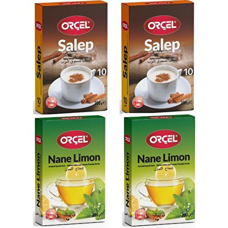 Orçel 2 Nane Limon + 2 Sahlep Aromalı İçecek Tozu Oralet Çay 4x200gr.