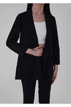 Ceket Şal Siyah Yaka Uzun Ceket