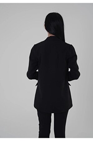 Ceket Şal Siyah Yaka Uzun Ceket