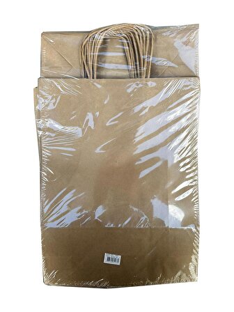Büküm Saplı Kraft Kağıt Çanta Karton Hediyelik Poşet Torba - Sarı - 18x24 Cm. -25 Adetlik 4 Paket