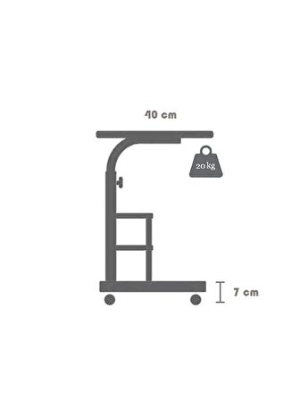 Yükseklik Ayarlı ve Çift Raflı Laptop Sehpası Ve Çalışma Masası - Ceviz (Tekerli) 70 X 40 Cm