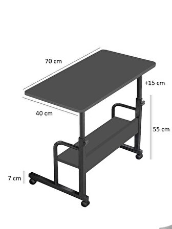 Yükseklik Ayarlı Dikiş Makinesi Sehpası - Antrasit (Frenli Tekerli) 70x40 Oval Kenar