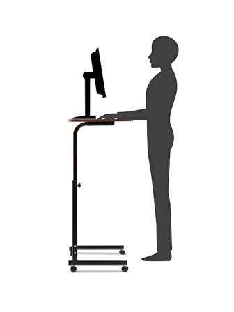 Yükseklik Ayarlı Ayakta Ve Oturumda Kullanılabilen Çalışma Masası - Ceviz (FRENLİ TEKERLİ)