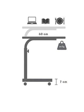 Yükseklik Ayarlı Dikey Laptop Ve Servis Sehpası - Atlantik Çam (TEKERLİ) Oval Kenar