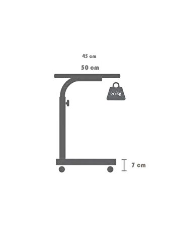 Yükseklik Ayarlı Çalışma Masası - Ceviz (TEKERLİ) 100x50 Oval Kenar