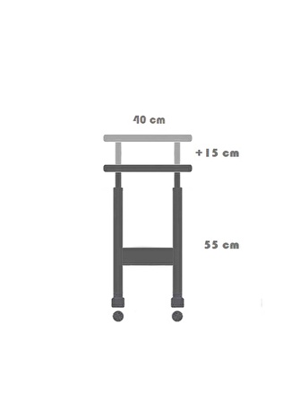 Yükseklik Ayarlı Dikey Laptop Ve Servis Sehpası - Antrasit (TEKERLİ) Oval Kenar