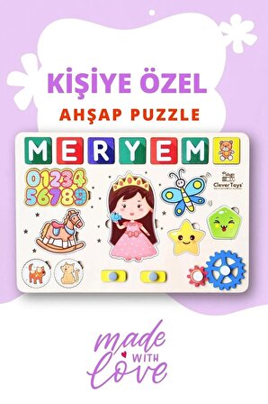 Kişiye Özel Eğitici Ahşap Yapboz: Hayvanlar, Sayılar ve Şekiller Bul-Tak Oyuncağı