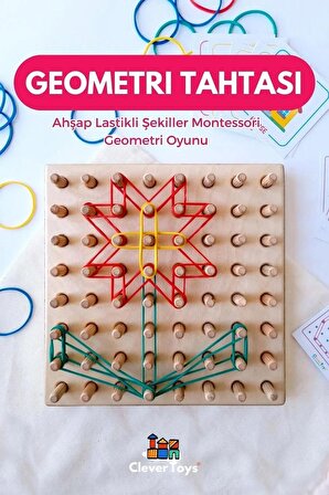 Ahşap Eğitici ve Öğretici Geometri Tahtası - Tak Çıkar Lastik Geçirme Oyunu