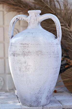 Dekoratif Amphora Büyük Beyaz Vazo Toprak 50cm