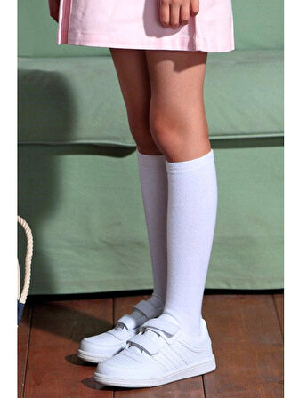 secret moda Pamuklu Düz Beyaz Çocuk Dizaltı Çorap 11 13 Yaş