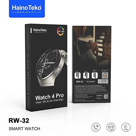 Haino Teko Watch 4 Pro RW32 Curved Amoled Ekran 3 Kordon Akıllı Saat SİYAH RENK