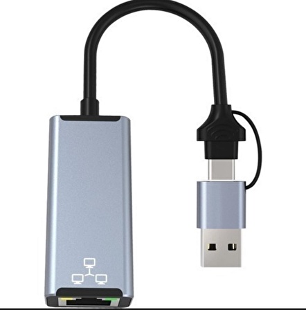 2 In 1 Type-C & USB 3.0 Çiftli Ethernet RJ45 Windows Macbook Uyumlu Çevirici Hub Adaptör