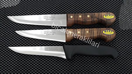 Hayruş Mert Kurban Bıçağı Seti 3'lü Kahverengi - Siyah 
