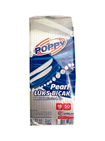 Poppy Plastik Tek Kullanımlık Lüks Bıçak - 18 Cm. - 3.40 Gram - Şeffaf - 50 Adetlik Paket