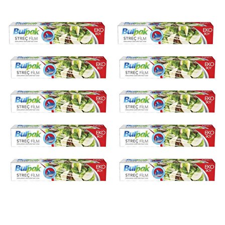 Burpak Eko Şeffaf Mutfak Rulo Streç Film Folyo - 45 Cm. x 166 Metre - 9.5 Mikron - Gıdaya Uygun - 10 Paket