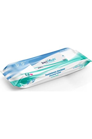 İnci Fresh Islak Vücut Temizleme Havlusu Mendil - Vitamin E + B5 - Parabensiz - 50 Adetlik 1 Paket