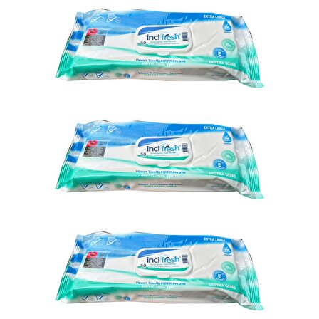 İnci Fresh Islak Vücut Temizleme Havlusu Mendil - Vitamin E + B5 - Parabensiz - 50 Adetlik 3 Paket