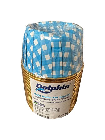 Dolphin Muffin Kağıt Karton Mavi Altın Desenli Cupcake Kek Kalıbı Kapsülü Kabı - 25 Adetlik 3 Paket