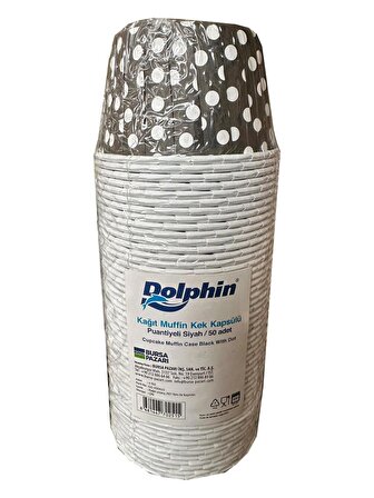 Dolphin Muffin Kağıt Karton Siyah Puantiyeli Cupcake Kek Kalıbı Kapsülü Kabı - 50 Adetlik 1 Paket