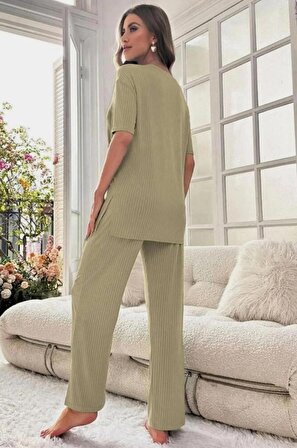 Male Viskon Mint Yeşili Yırtmaç Detaylı Pijama Takımı