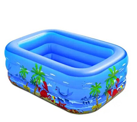 Mavi 130 cm Şişme Çocuk Havuzu, Yumuşak Tabanlı Minik Çocuk Havuzu, Şişme Oyun Havuzu 